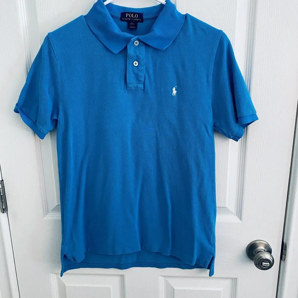 Polo Ralph Lauren Shirt Boys 14-16 Aqua Blue Golf Casual Cotton Pony Logo